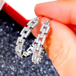 NEW Beautiful Sterling Silver White Sapphire Hoop Earrings